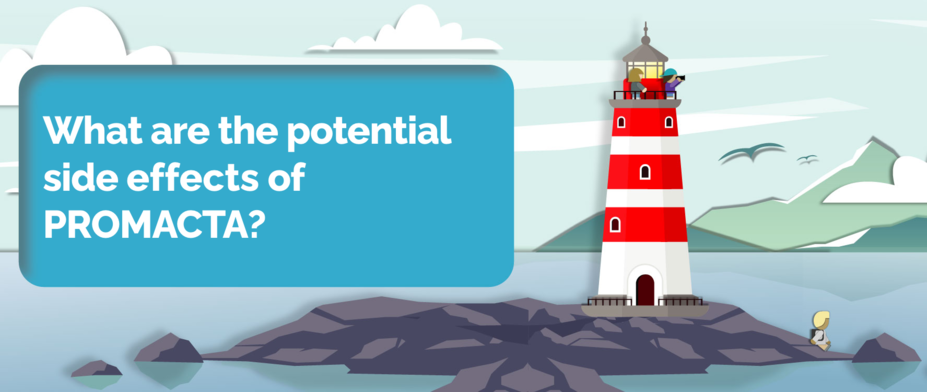 Animated image of light house with text stating "What are the potential side effects of PROMACTA?"