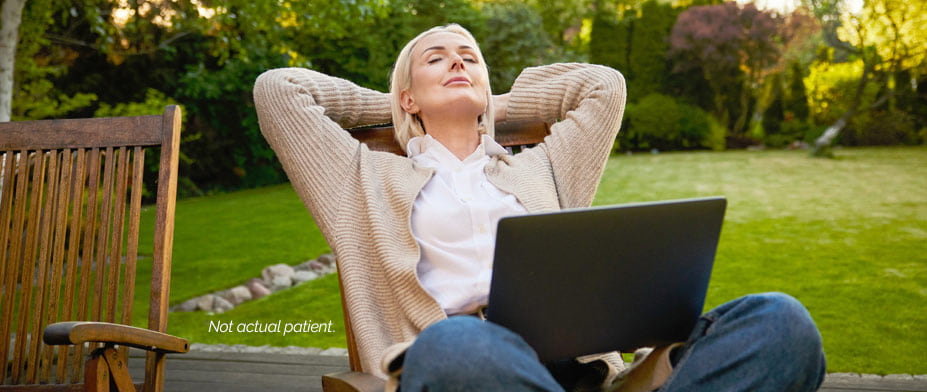 Patient portrayal of a woman laid-back