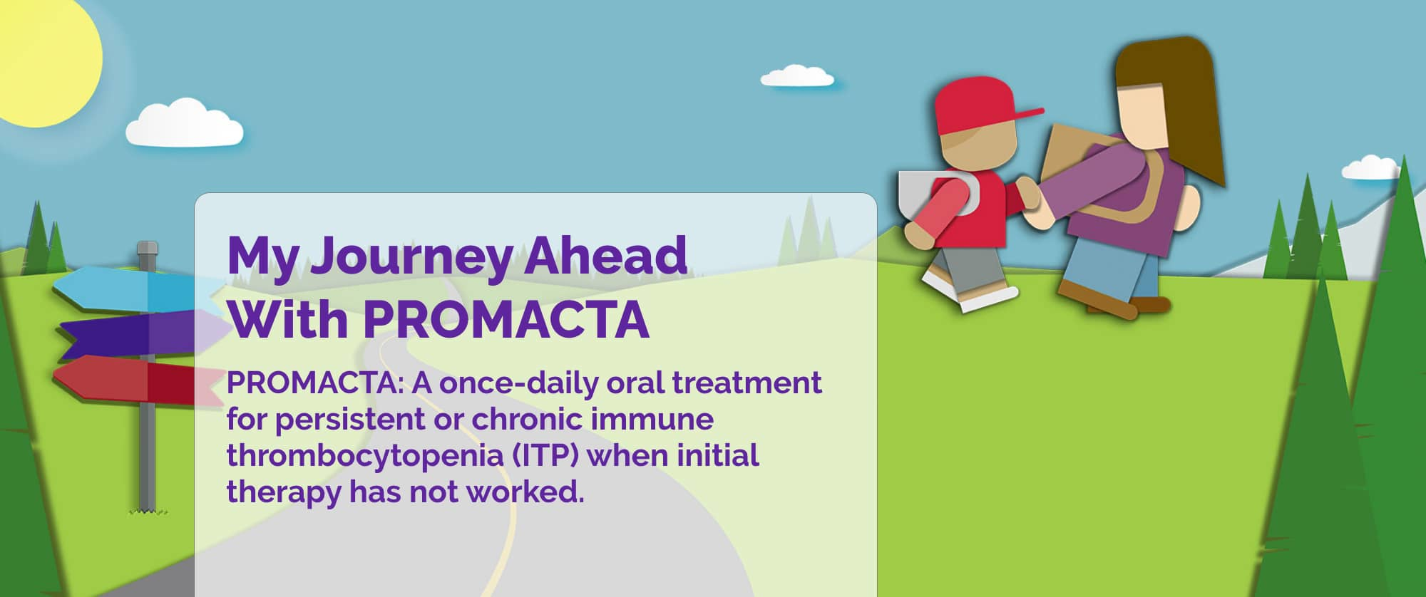 Animated patient portrayal of a mother and son hiking